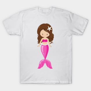 Cute Mermaid, Little Mermaid, Brown Hair, Tail T-Shirt